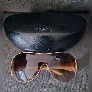 Prada Gold Frame Sunglasses with Brown Tint (Missing Both Nose Pieces)